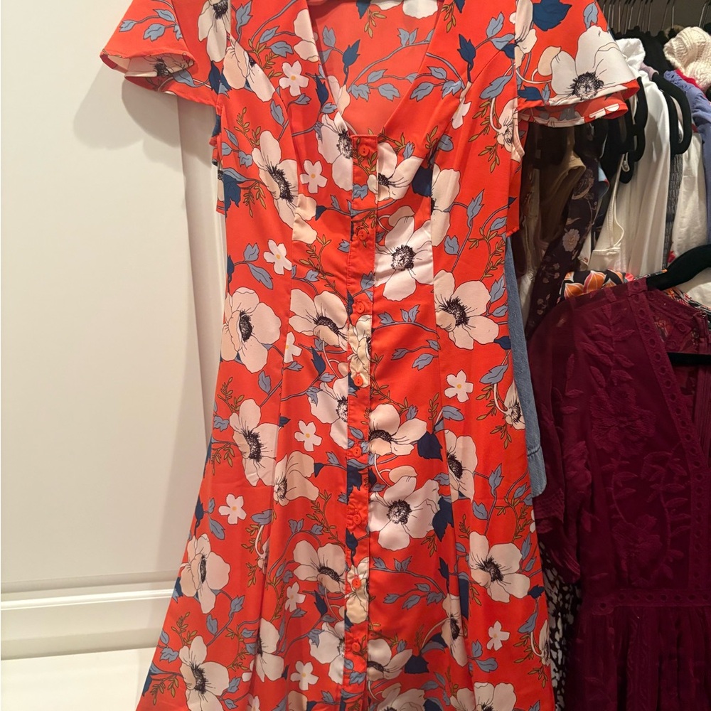 Anthropologie Red and Blue Floral Mini Dress